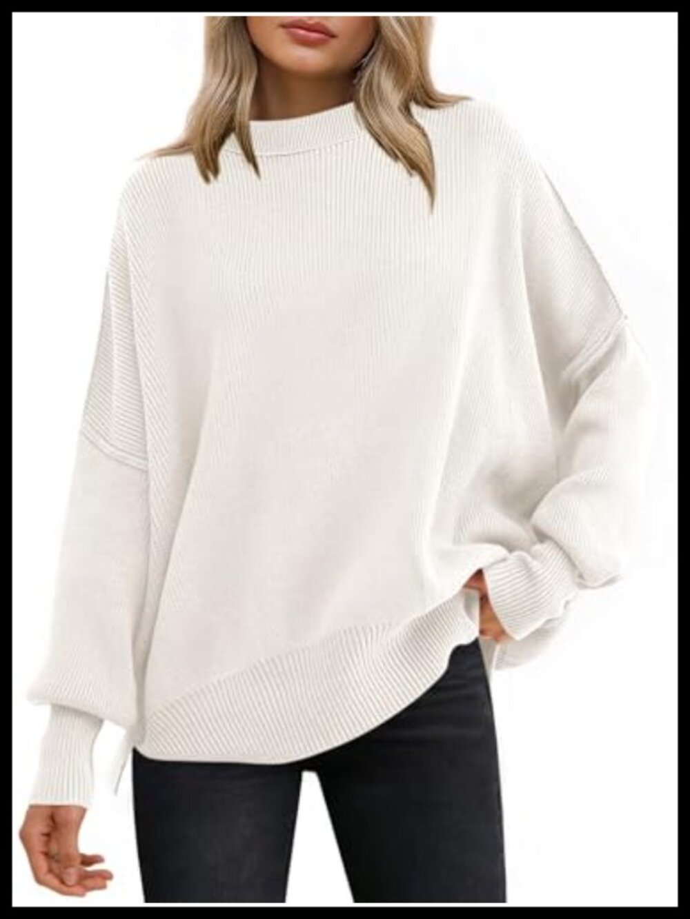 Oversized Batwing Knit Sweater Crewneck Long Sleeve Pullover